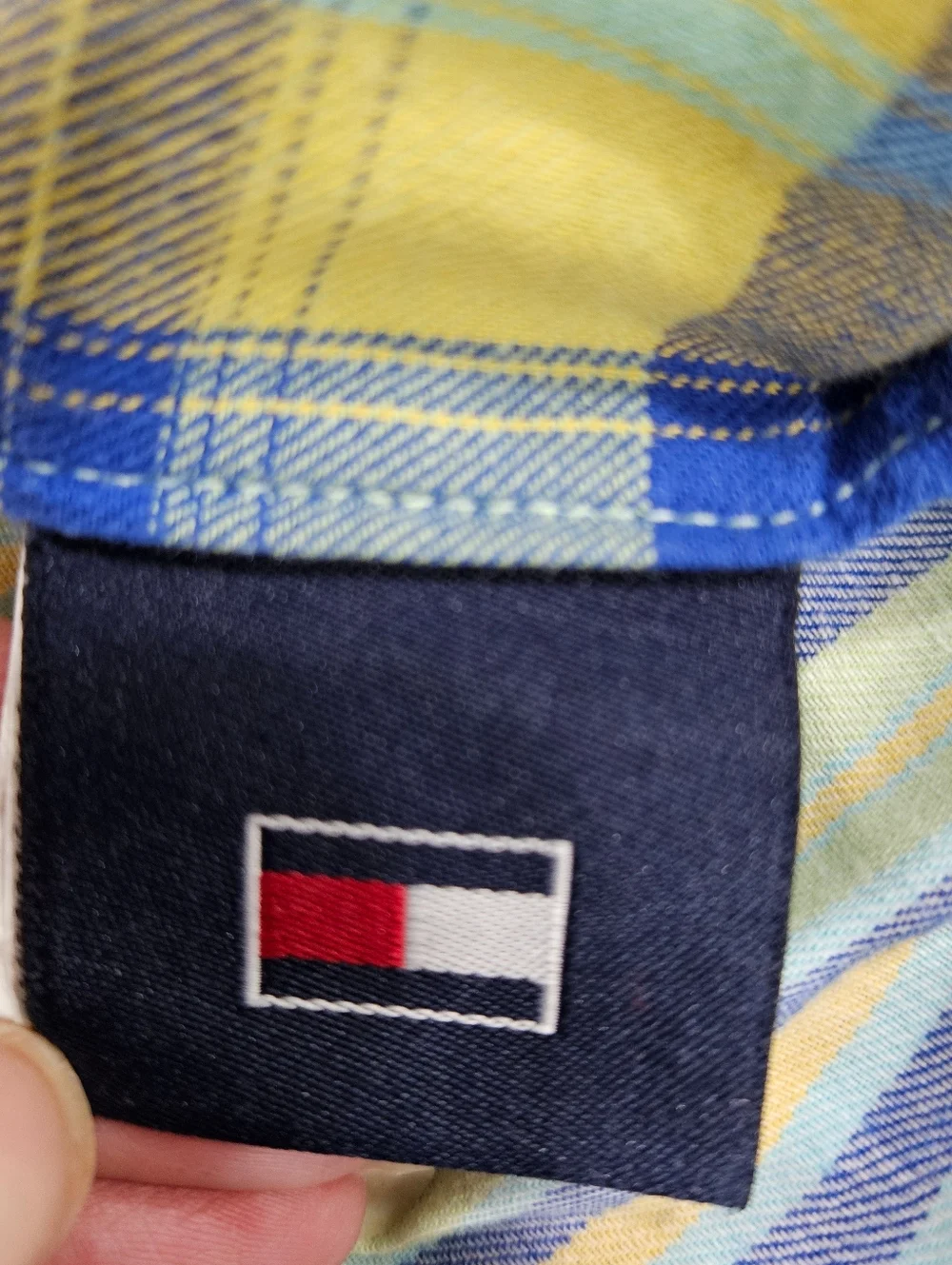 VTG Tommy Hilfiger Bright Blue Green Yellow Plaid Stripe Cotton TWIN Duvet Cover